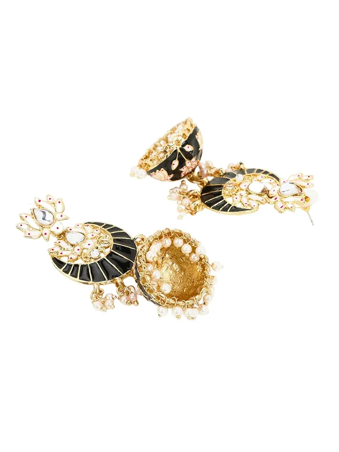 Necklaces Yellow Chimes Yellow Chimes Meenakari Jhumka Earrings for Women Ethnic Gold Plated Traditional Black Chandbali Jhumka Earrings for Women and Girls