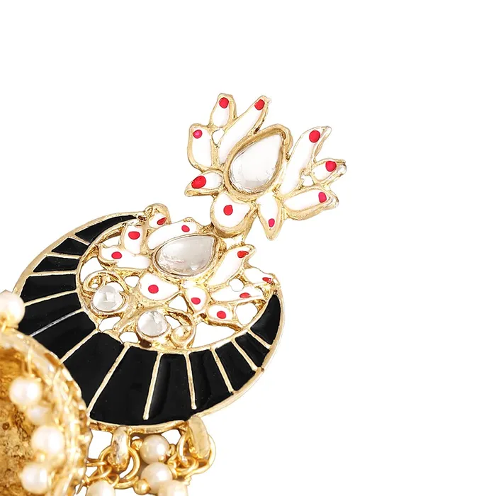 Necklaces Yellow Chimes Yellow Chimes Meenakari Jhumka Earrings for Women Ethnic Gold Plated Traditional Black Chandbali Jhumka Earrings for Women and Girls