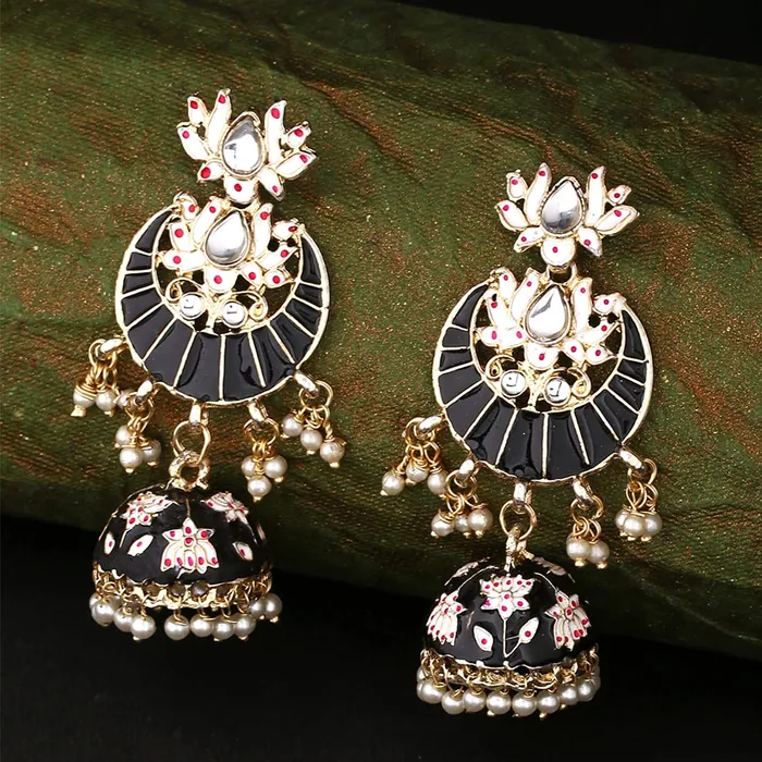 Necklaces Yellow Chimes Yellow Chimes Meenakari Jhumka Earrings for Women Ethnic Gold Plated Traditional Black Chandbali Jhumka Earrings for Women and Girls