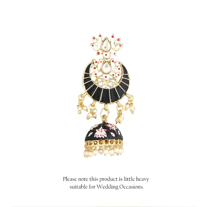 Necklaces Yellow Chimes Yellow Chimes Meenakari Jhumka Earrings for Women Ethnic Gold Plated Traditional Black Chandbali Jhumka Earrings for Women and Girls