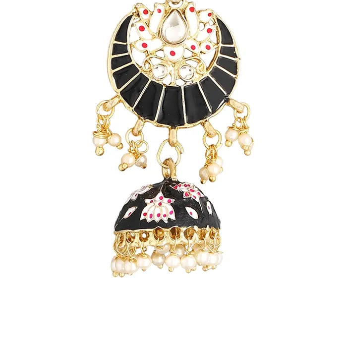 Necklaces Yellow Chimes Yellow Chimes Meenakari Jhumka Earrings for Women Ethnic Gold Plated Traditional Black Chandbali Jhumka Earrings for Women and Girls