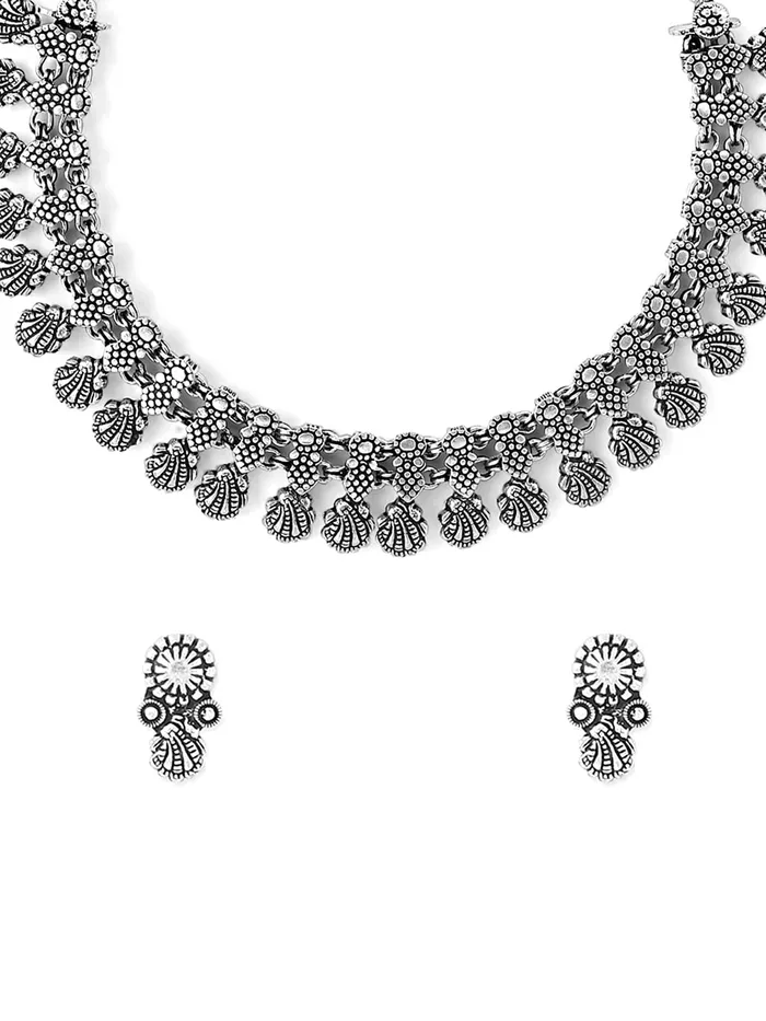 Necklaces Yellow Chimes Yellow Chimes Oxidised Necklace Set Silver Kolhapuri Necklace Traditional Necklace Set For Women Girls