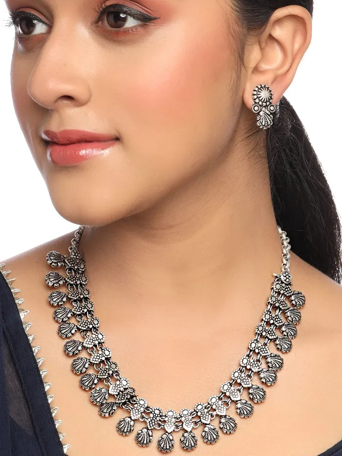 Necklaces Yellow Chimes Yellow Chimes Oxidised Necklace Set Silver Kolhapuri Necklace Traditional Necklace Set For Women Girls