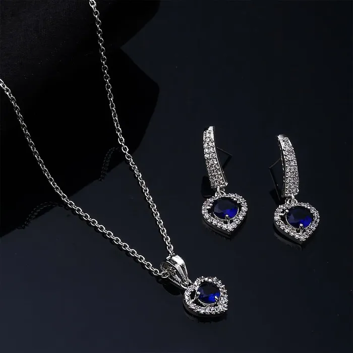 Necklaces Yellow Chimes Yellow Chimes Pendant for Women and Girls Crystal Pendant for Women Heart Designed Blue Stone Studded Crystal Pendent Set Birthday Gift for girls and women Anniversary Gift for Wife