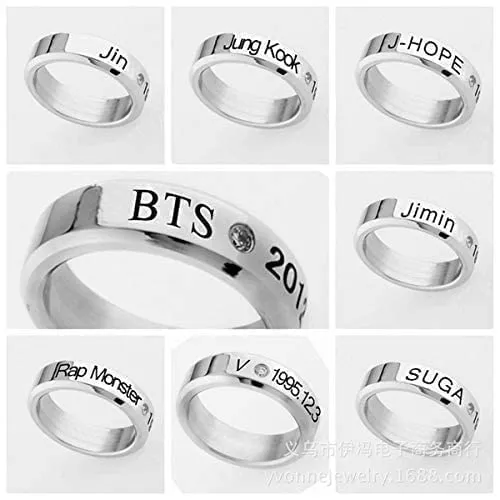 Necklaces Yellow Chimes Yellow Chimes Ring for Men BTS Rings Stainless Steel Silver Ring Kpop BTS Bangtan Members Name and Date of Birth Engraved Ring for Men and Boys