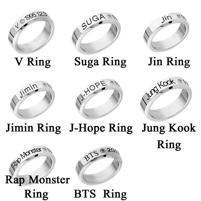 Necklaces Yellow Chimes Yellow Chimes Ring for Men BTS Rings Stainless Steel Silver Ring Kpop BTS Bangtan Members Name and Date of Birth Engraved Ring for Men and Boys