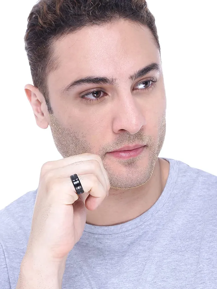 Necklaces Yellow Chimes Yellow Chimes Rings for Men Black Polished Smooth Finished Metal Stainless Steel Band Ring for Men and boys