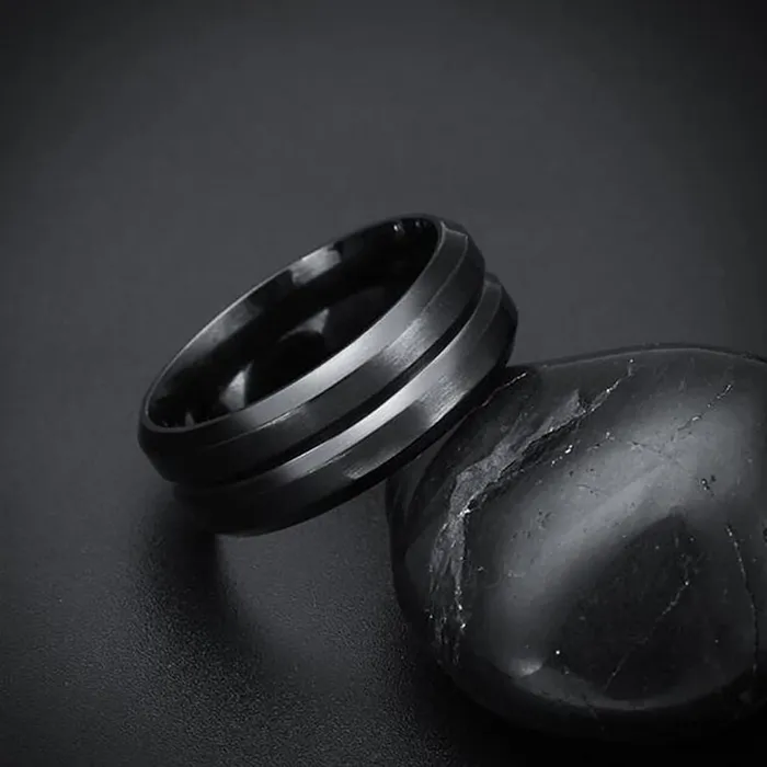 Necklaces Yellow Chimes Yellow Chimes Rings for Men Black Polished Smooth Finished Metal Stainless Steel Band Ring for Men and boys