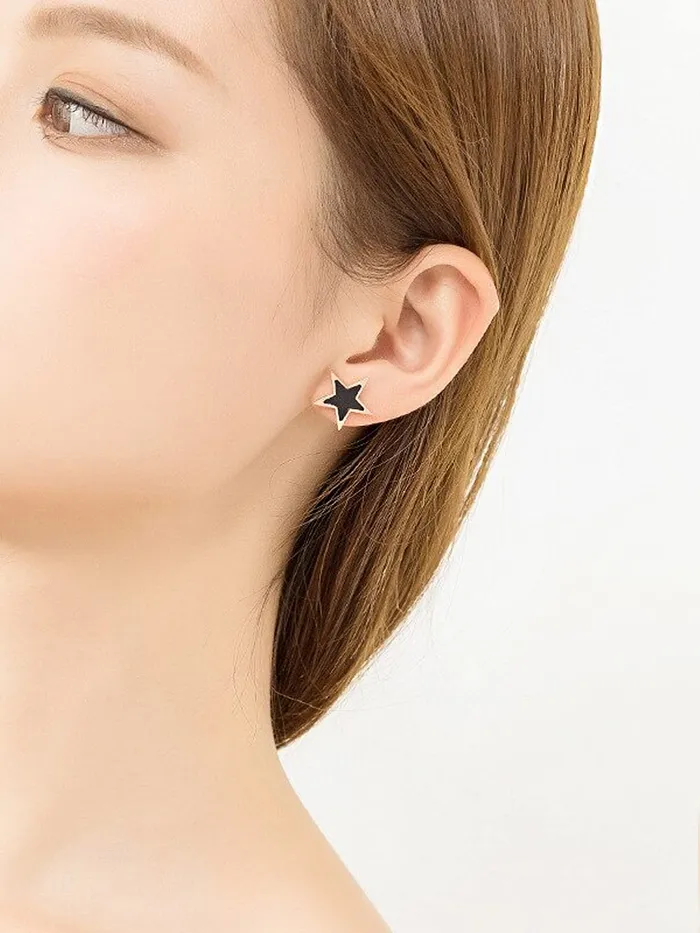 Necklaces Yellow Chimes Yellow Chimes Stud Earrings for Women Western Rose Gold Plated Stainless Steel Black Star Shaped Studs Earrings For Women and Girls