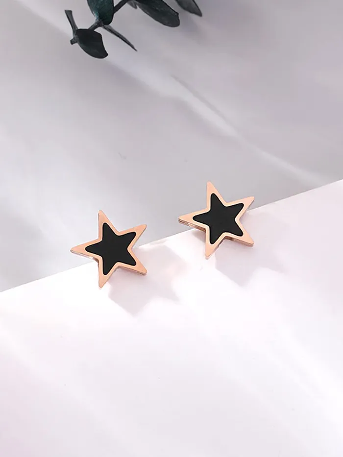 Necklaces Yellow Chimes Yellow Chimes Stud Earrings for Women Western Rose Gold Plated Stainless Steel Black Star Shaped Studs Earrings For Women and Girls