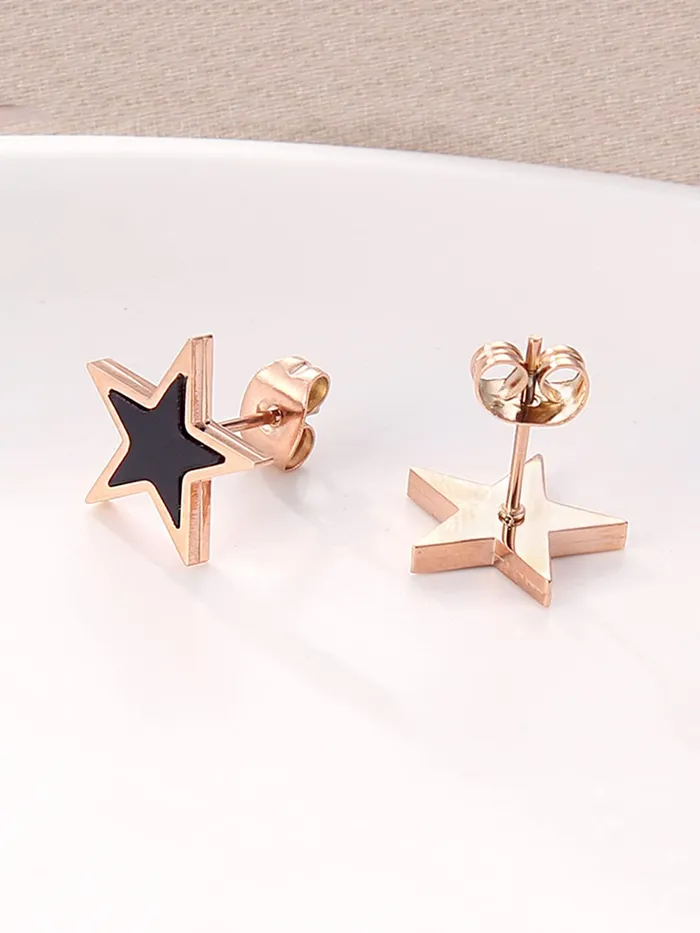 Necklaces Yellow Chimes Yellow Chimes Stud Earrings for Women Western Rose Gold Plated Stainless Steel Black Star Shaped Studs Earrings For Women and Girls