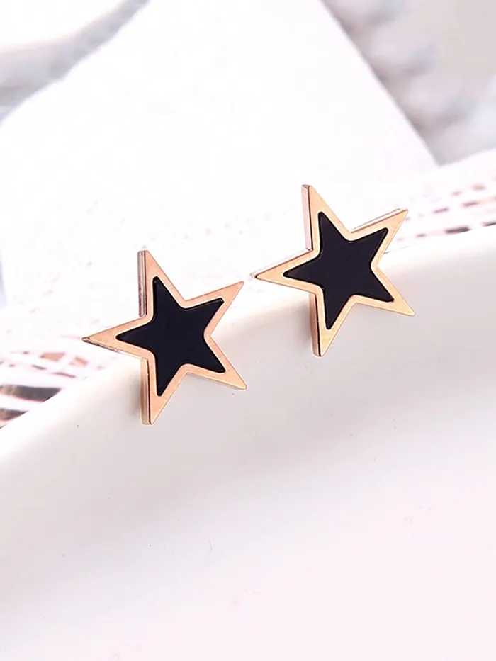 Necklaces Yellow Chimes Yellow Chimes Stud Earrings for Women Western Rose Gold Plated Stainless Steel Black Star Shaped Studs Earrings For Women and Girls