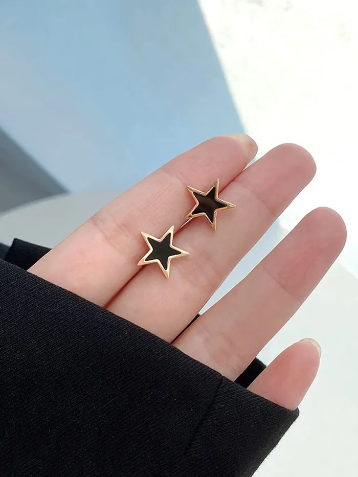 Necklaces Yellow Chimes Yellow Chimes Stud Earrings for Women Western Rose Gold Plated Stainless Steel Black Star Shaped Studs Earrings For Women and Girls
