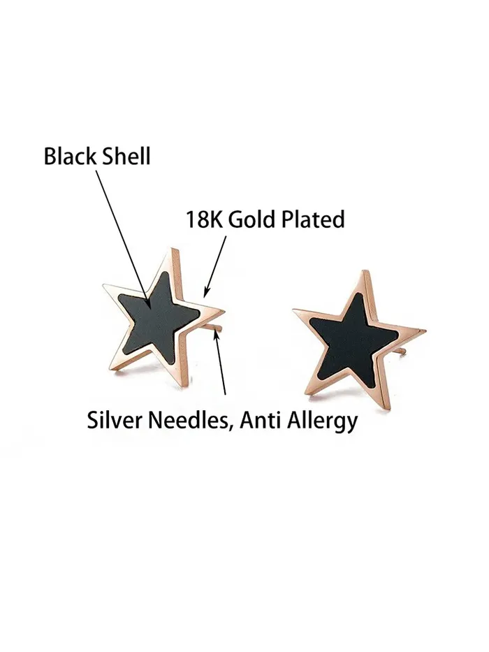 Necklaces Yellow Chimes Yellow Chimes Stud Earrings for Women Western Rose Gold Plated Stainless Steel Black Star Shaped Studs Earrings For Women and Girls