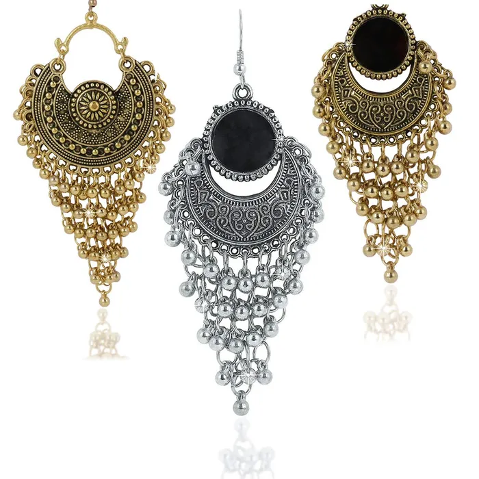 Necklaces Yellow Chimes Yellow Chimes Stylish Oxidized Combo Set Silver Golden Chandbali Earrings for Women and Girls