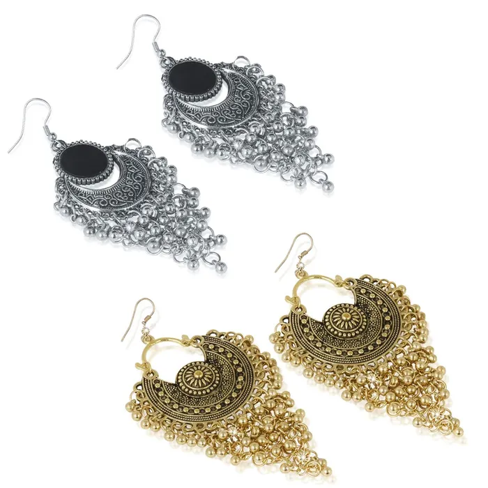 Necklaces Yellow Chimes Yellow Chimes Stylish Oxidized Combo Set Silver Golden Chandbali Earrings for Women and Girls
