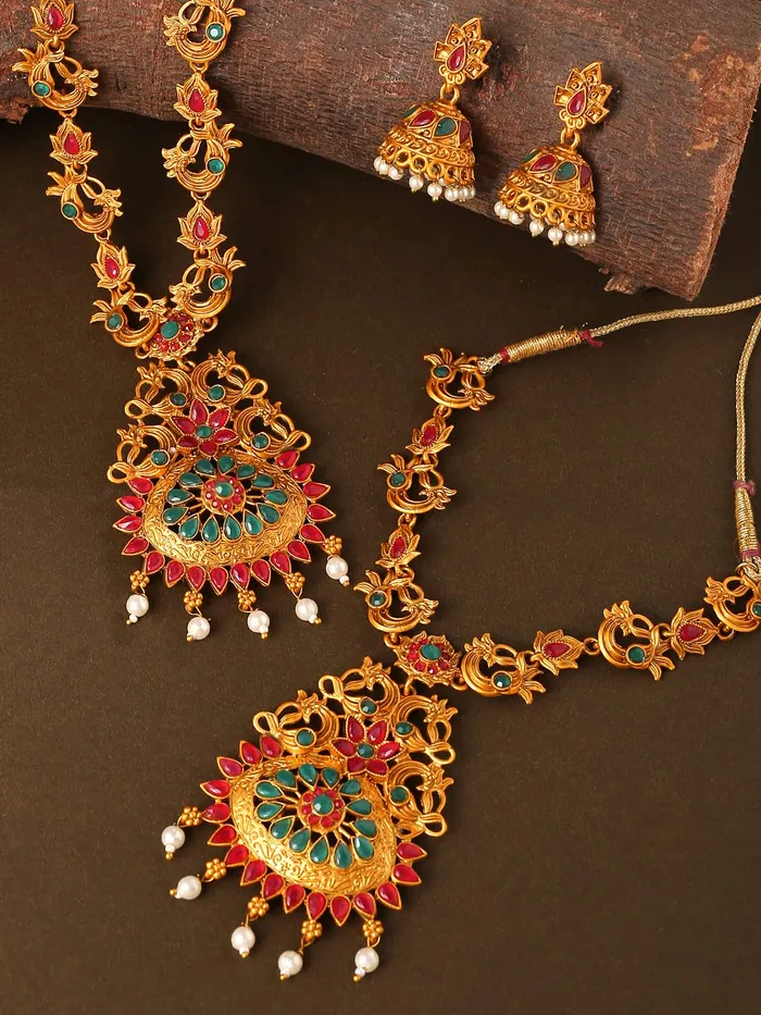 Necklaces Yellow Chimes Yellow Chimes traditional Jewellery Set for Women GoldPlated Temple Necklace Set StoneStudded Necklace Set For Women Girls NK 6