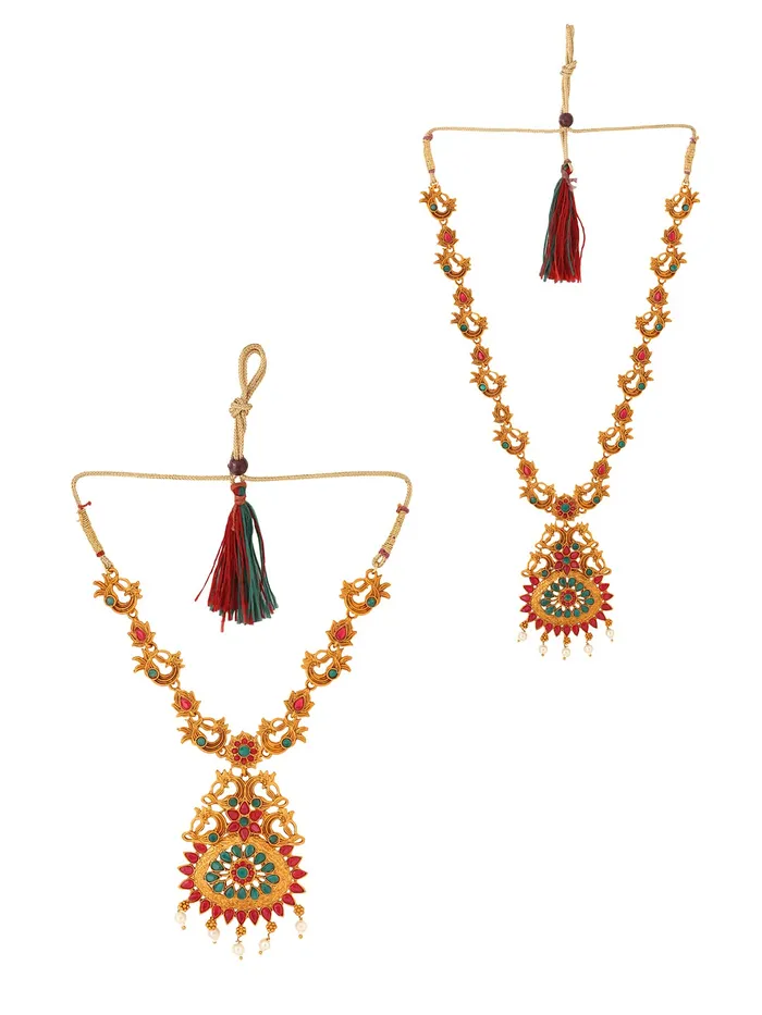 Necklaces Yellow Chimes Yellow Chimes traditional Jewellery Set for Women GoldPlated Temple Necklace Set StoneStudded Necklace Set For Women Girls NK 6