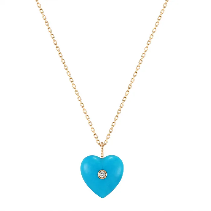 NEELA Turquoise Diamond Reversible Heart Necklace AURELIE GI Necklaces