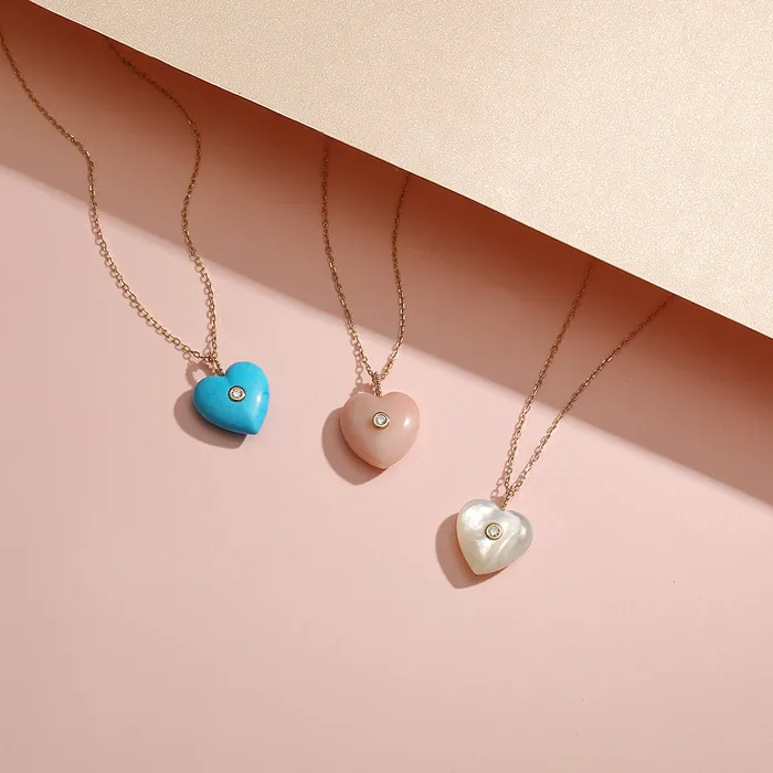 NEELA Turquoise Diamond Reversible Heart Necklace AURELIE GI Necklaces