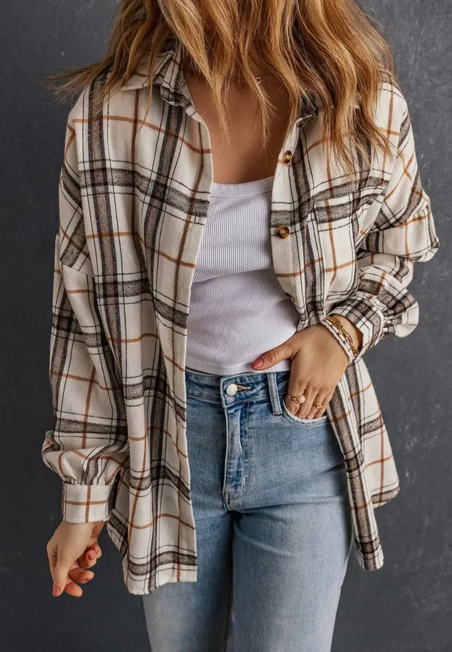 Oversized Plaid Shacket White Lalaloo Rings