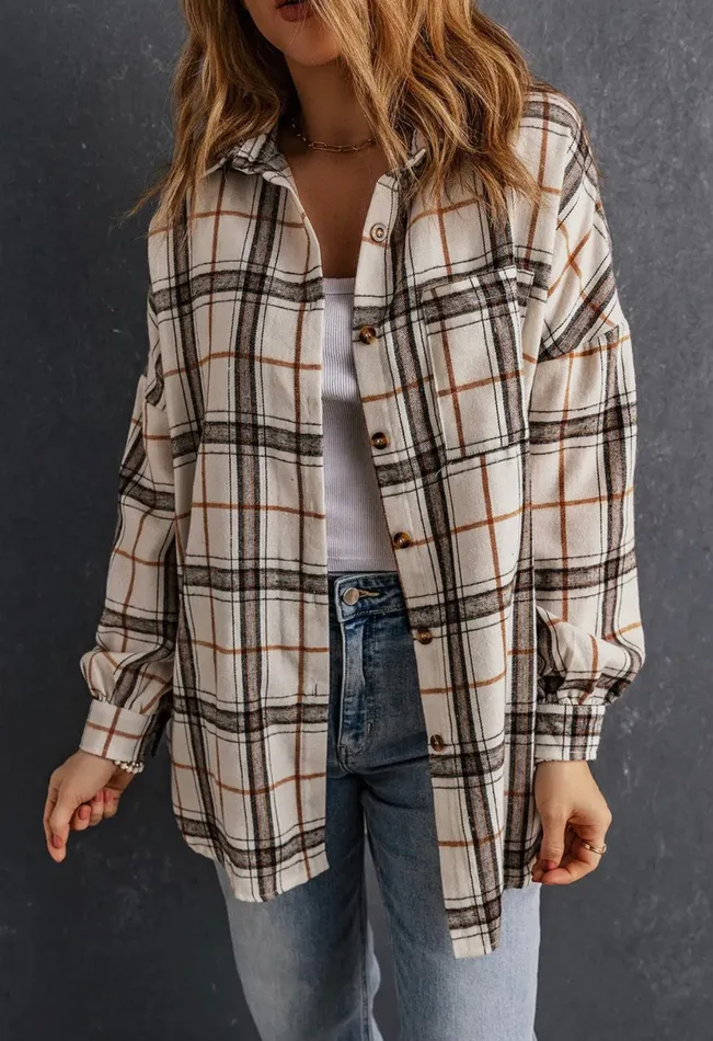Oversized Plaid Shacket White Lalaloo Rings