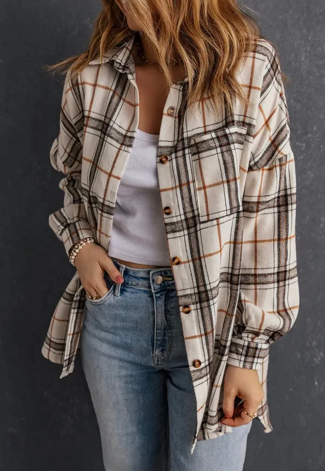 Oversized Plaid Shacket White Lalaloo Rings