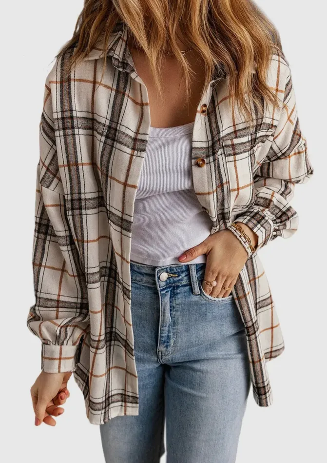 Oversized Plaid Shacket White Lalaloo Rings