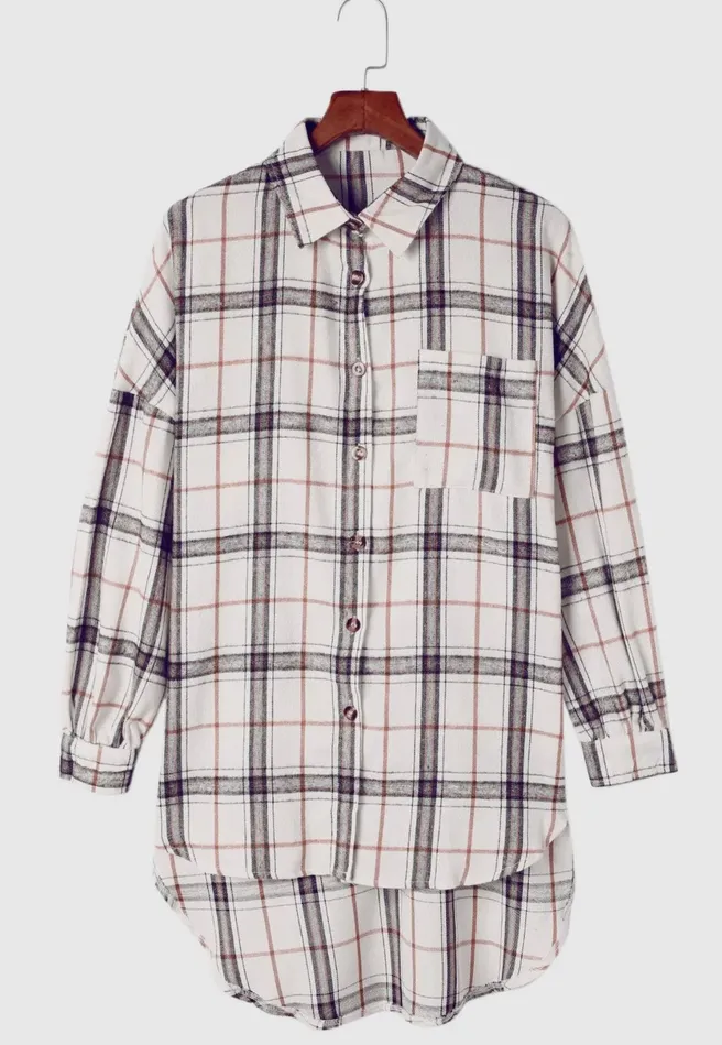 Oversized Plaid Shacket White Lalaloo Rings