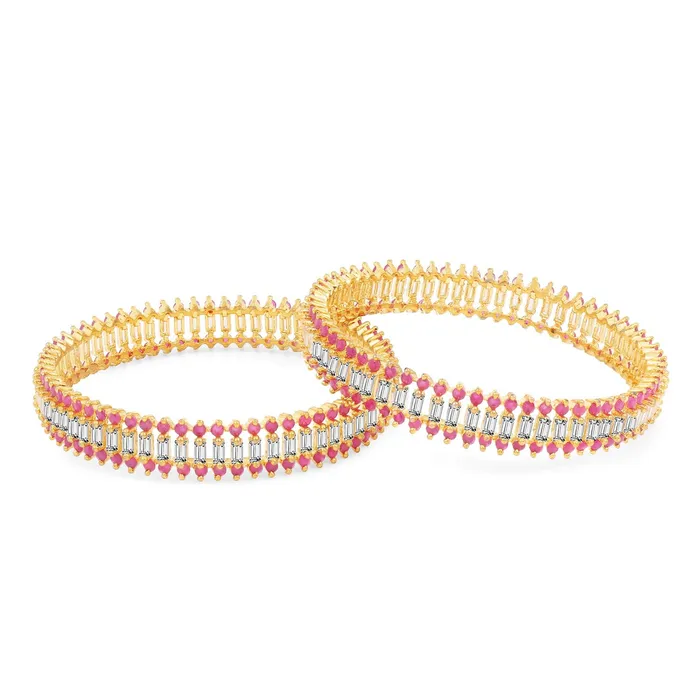 PreStyled Sets Yellow Chimes Yellow Chimes Classic Set of 2 Pcs Pink ADAmerican Diamond Studded 18k Gold Plated Handcrafted Designer Bangles for Women Girls 28