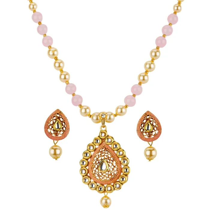 PreStyled Sets Yellow Chimes Yellow Chimes Traditional Pearl Kundan Gold Plated Necklace Woth Drop Earrings For Women PreStyled Sets Yellow Chimes Yellow Chimes Traditional Pearl Kundan Gold Plated Necklace Woth Drop Earrings For Women