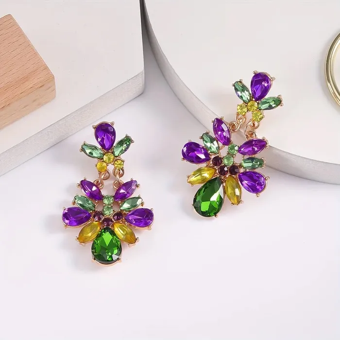 Rhinestone Mardi Gras Earrings Get Signatured Earrings