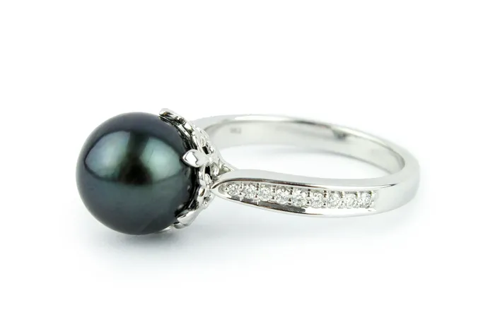 Rings Kamoka Pearl Tahitian Pearl Diamond Fleurdelis Ring