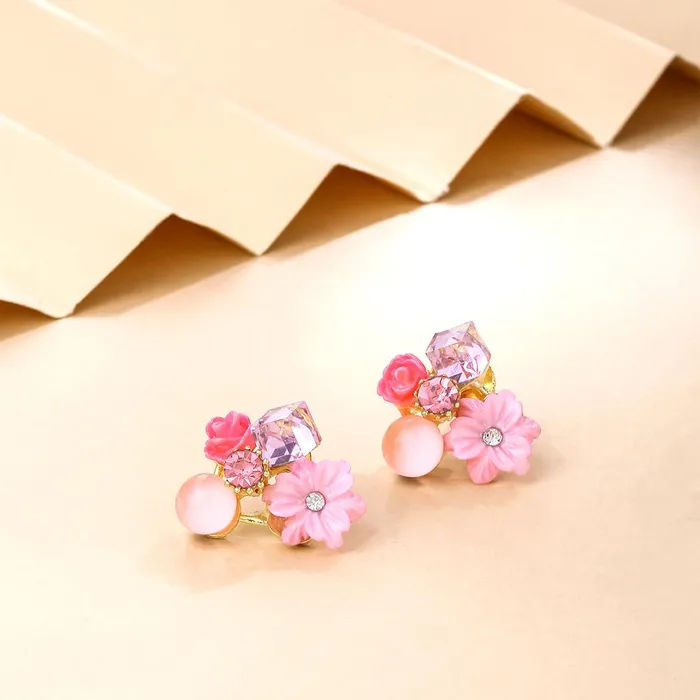 Rings Yellow Chimes Earrings for Women and Girls Fashion Pink Stud Earrings for Women Floral Shaped Crystal Studs Earrings Birthday Gift for Girls and Women Yellow Chimes