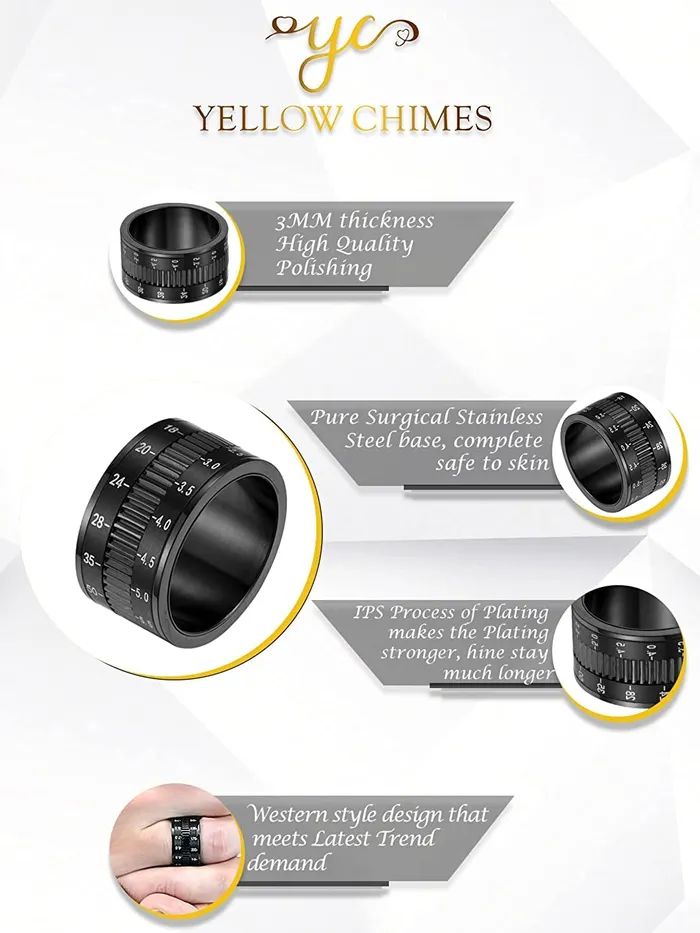 Rings Yellow Chimes Ring For Men Dull Polished Stainless Steel Ip Black Plating Spinner Band Style Ring For Men And Boys 10 Yellow Chimes