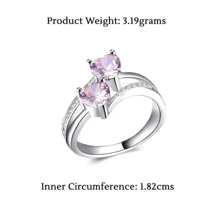 Rings Yellow Chimes Rings for Women and Girls Pink Color Ring Silver Tone Dual Heart Shaped Pink Crystal Finger Ring for Women Birthday Gift For girls and women Anniversary Gift for Wife Yellow Chimes