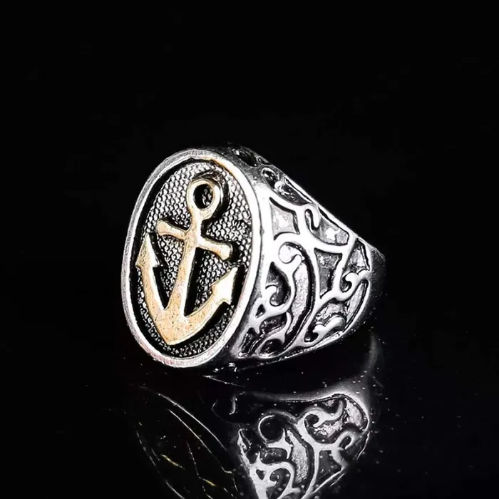 Rings Yellow Chimes Stylish Hollow Engraved Vintage Men Anchor Design Retro Stainless Steel Rings for Men and Boys Yellow Chimes