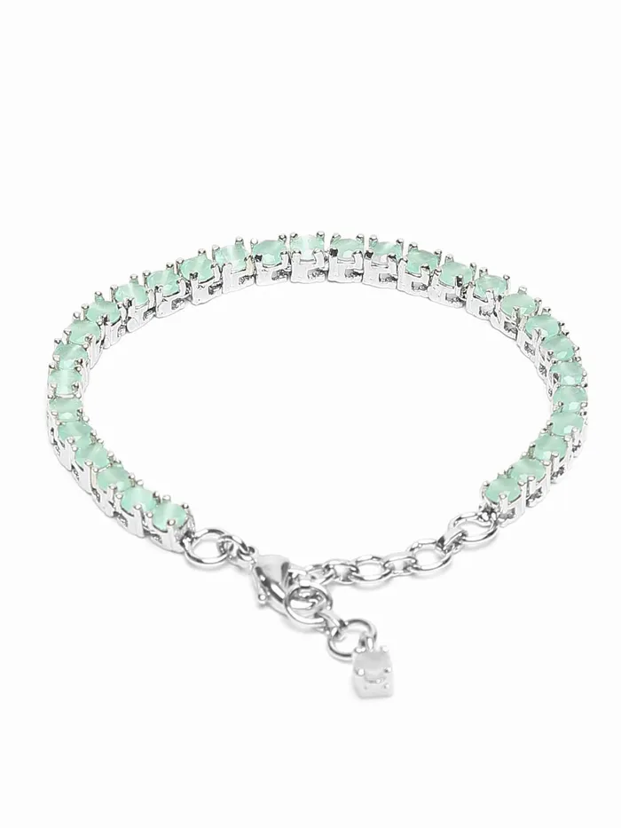 Rings Yellow Chimes Yellow Chimes AD Bracelet for Women Sea Green American Diamond AD Studded Rhodium Plated Handcrafted Bracelet for Women and Girls