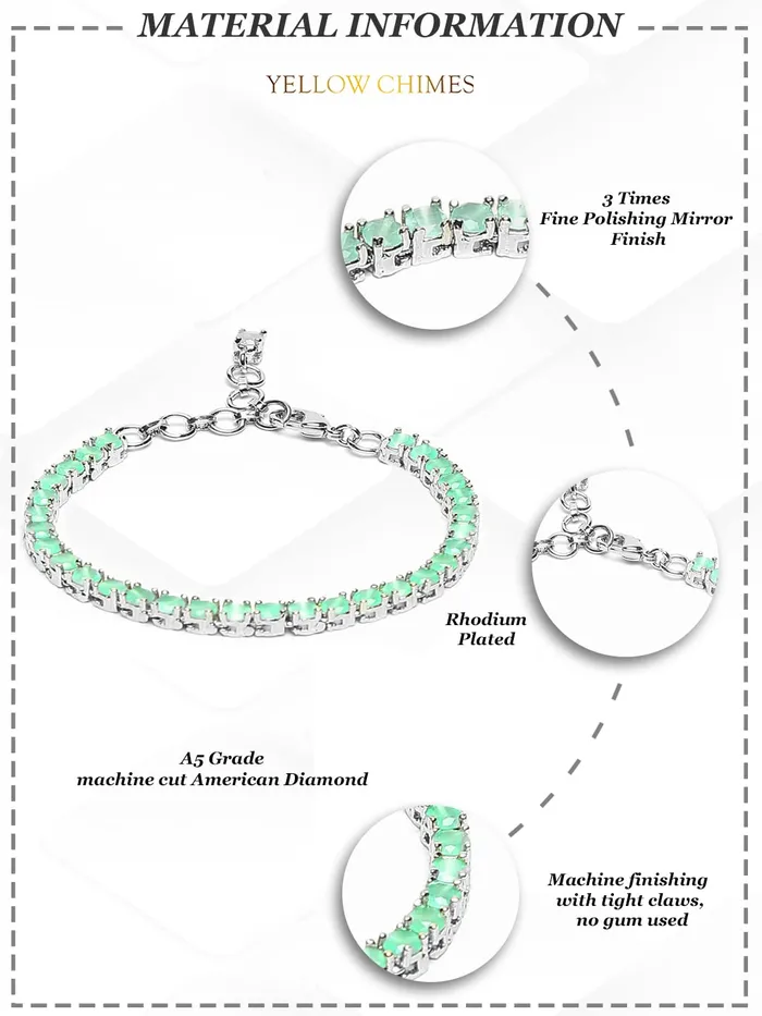 Rings Yellow Chimes Yellow Chimes AD Bracelet for Women Sea Green American Diamond AD Studded Rhodium Plated Handcrafted Bracelet for Women and Girls