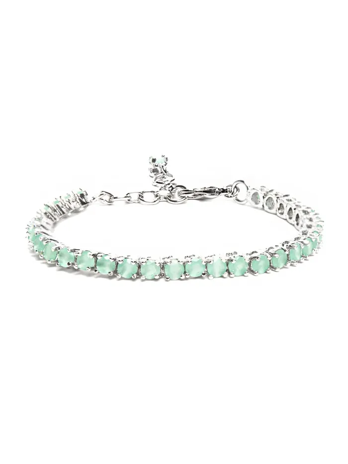 Rings Yellow Chimes Yellow Chimes AD Bracelet for Women Sea Green American Diamond AD Studded Rhodium Plated Handcrafted Bracelet for Women and Girls