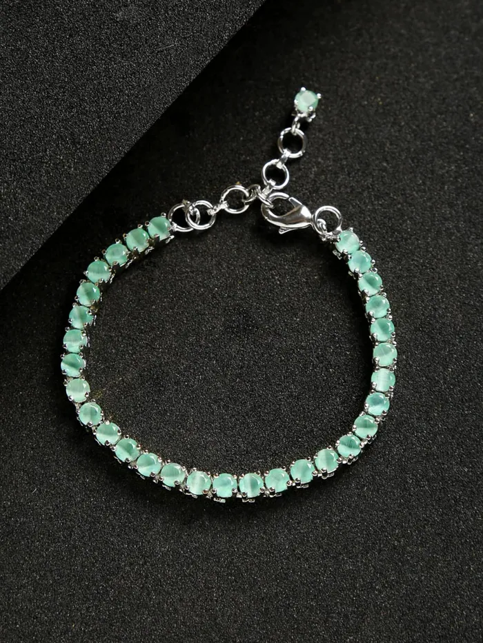 Rings Yellow Chimes Yellow Chimes AD Bracelet for Women Sea Green American Diamond AD Studded Rhodium Plated Handcrafted Bracelet for Women and Girls