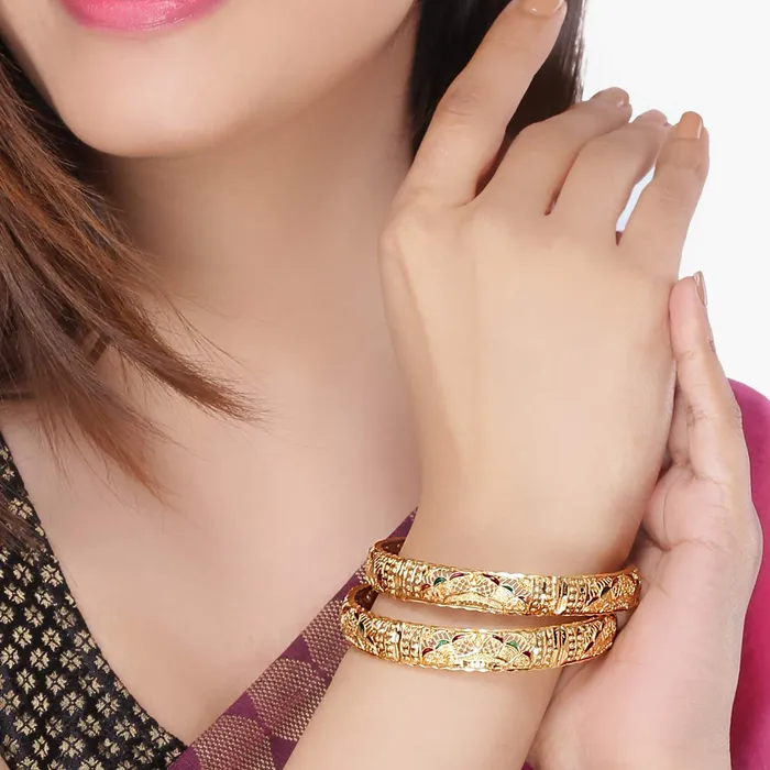 Rings Yellow Chimes Yellow Chimes Bangles for Women and Girls Traditional Gold Bangles for Women Gold Plated Bangles for Girls 2 Pcs Bangles Birthday Gift For Girls Women Anniversary Gift for Wife