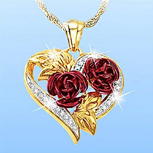 Rings Yellow Chimes Yellow Chimes Fashion Gold Plated Rose Flower Crystal Heart Design Pendant for Women and Girls Medium