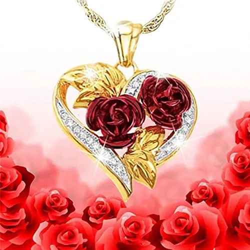 Rings Yellow Chimes Yellow Chimes Fashion Gold Plated Rose Flower Crystal Heart Design Pendant for Women and Girls Medium