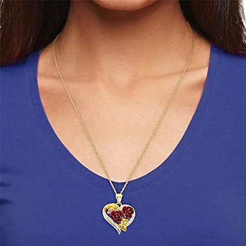 Rings Yellow Chimes Yellow Chimes Fashion Gold Plated Rose Flower Crystal Heart Design Pendant for Women and Girls Medium