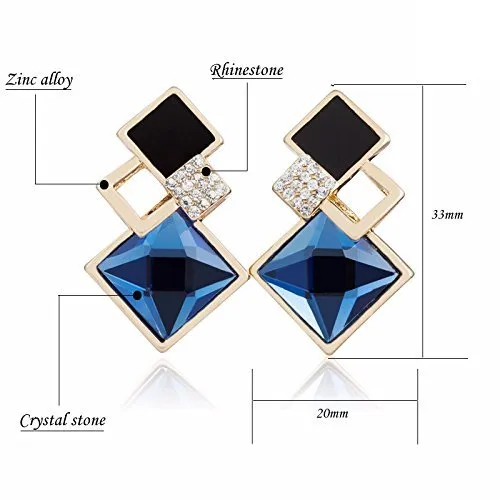 Rings Yellow Chimes Yellow Chimes Fine Vintage Long Square Geometric Crystal Blue Gold Plated Drop Stud Earrings for Women and Girls