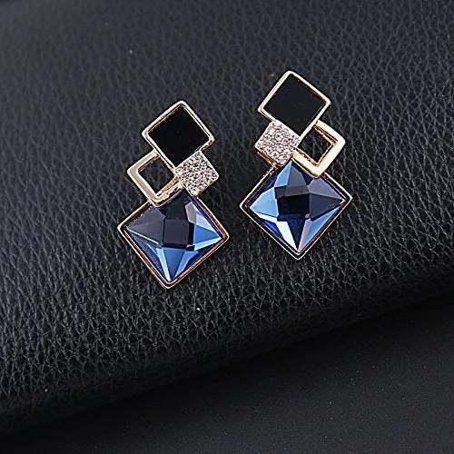 Rings Yellow Chimes Yellow Chimes Fine Vintage Long Square Geometric Crystal Blue Gold Plated Drop Stud Earrings for Women and Girls