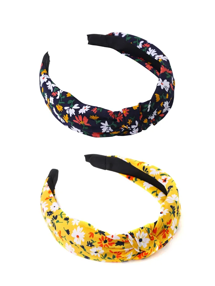 Rings YELLOW CHIMES Yellow Chimes Hair Bands for Girls 2 Pcs Hairbands for Women Solid Fabric Knot Printed Headband Hairband Hair Accessories for Women and Girls