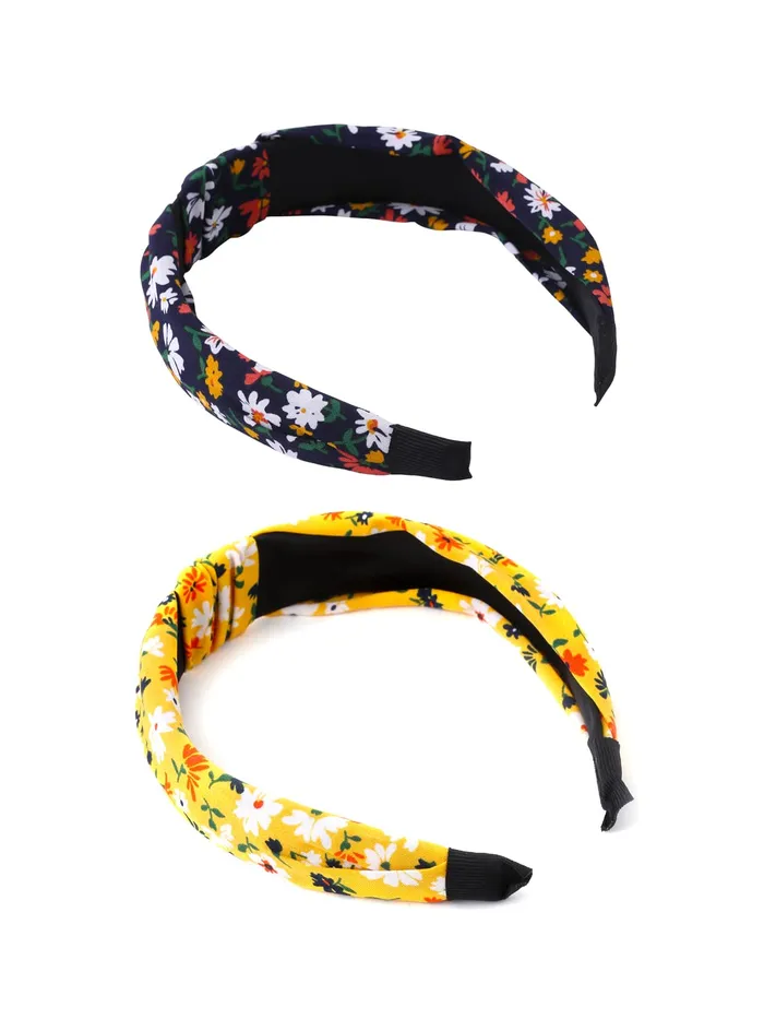 Rings YELLOW CHIMES Yellow Chimes Hair Bands for Girls 2 Pcs Hairbands for Women Solid Fabric Knot Printed Headband Hairband Hair Accessories for Women and Girls