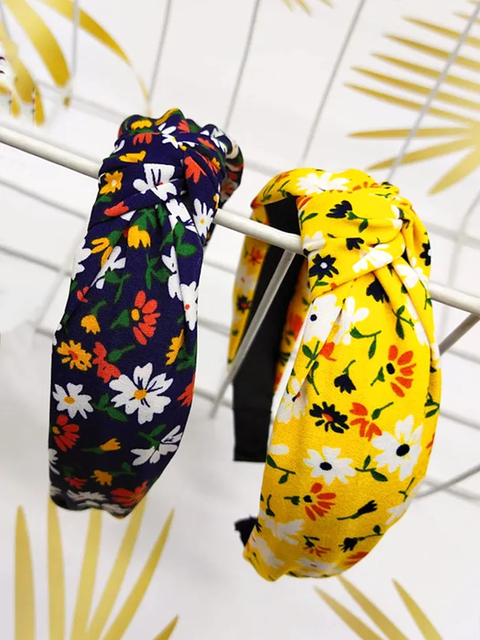 Rings YELLOW CHIMES Yellow Chimes Hair Bands for Girls 2 Pcs Hairbands for Women Solid Fabric Knot Printed Headband Hairband Hair Accessories for Women and Girls